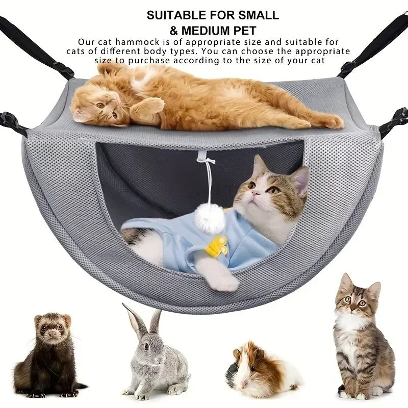 Breathable Mesh Hanging Pet Bed - Adjustable Cat Hammock for Indoor Use, Comfortable Suspended Sleeping Nest with Metal Frame