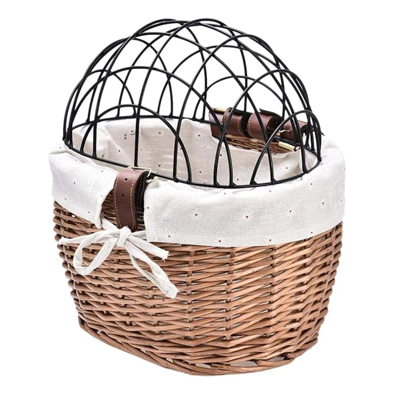 Cat Dog Bicycle Front Handlebar Basket Pets Seat Handwoven Wicker MTB Road Bike Basket Pet Cat Dog Carrier