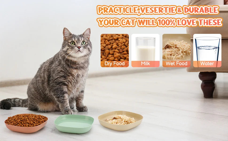 3/10/20pcs Non-Slip Plastic Cat Bowls Set Shallow Pet Food & Water Dishes Suitable for Kittens Short Leg Cat Ferrets Stray Cats
