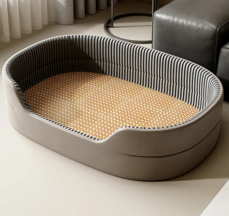 Dog Cat Kennel Universal for All Seasons Summer Pet Kennel with Rattan Mat Raised Edges Large Dog Bed Sofa-feel Mat Sleeping Pad