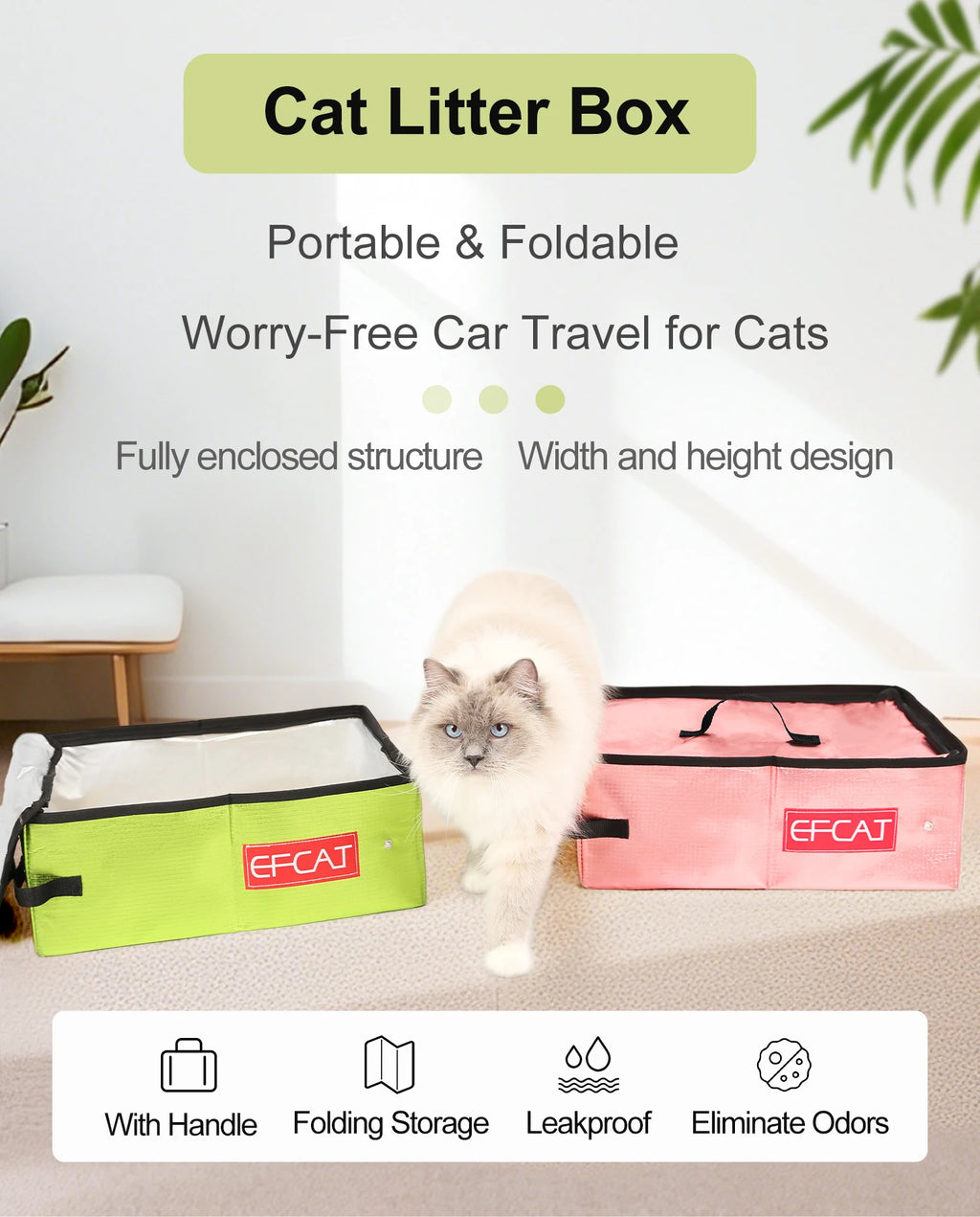 EFCAT Portable Cat Simple Litter Box With Cover Foldable Waterproof Large Size Outdoor Pet Kitten Travel Toilet