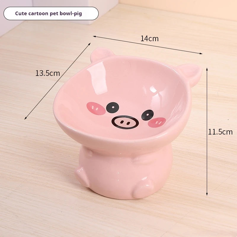 Cartoon cute pet bowl, ceramic high neck protection, anti black chin, multifunctional water and food container, cat and dog bowl
