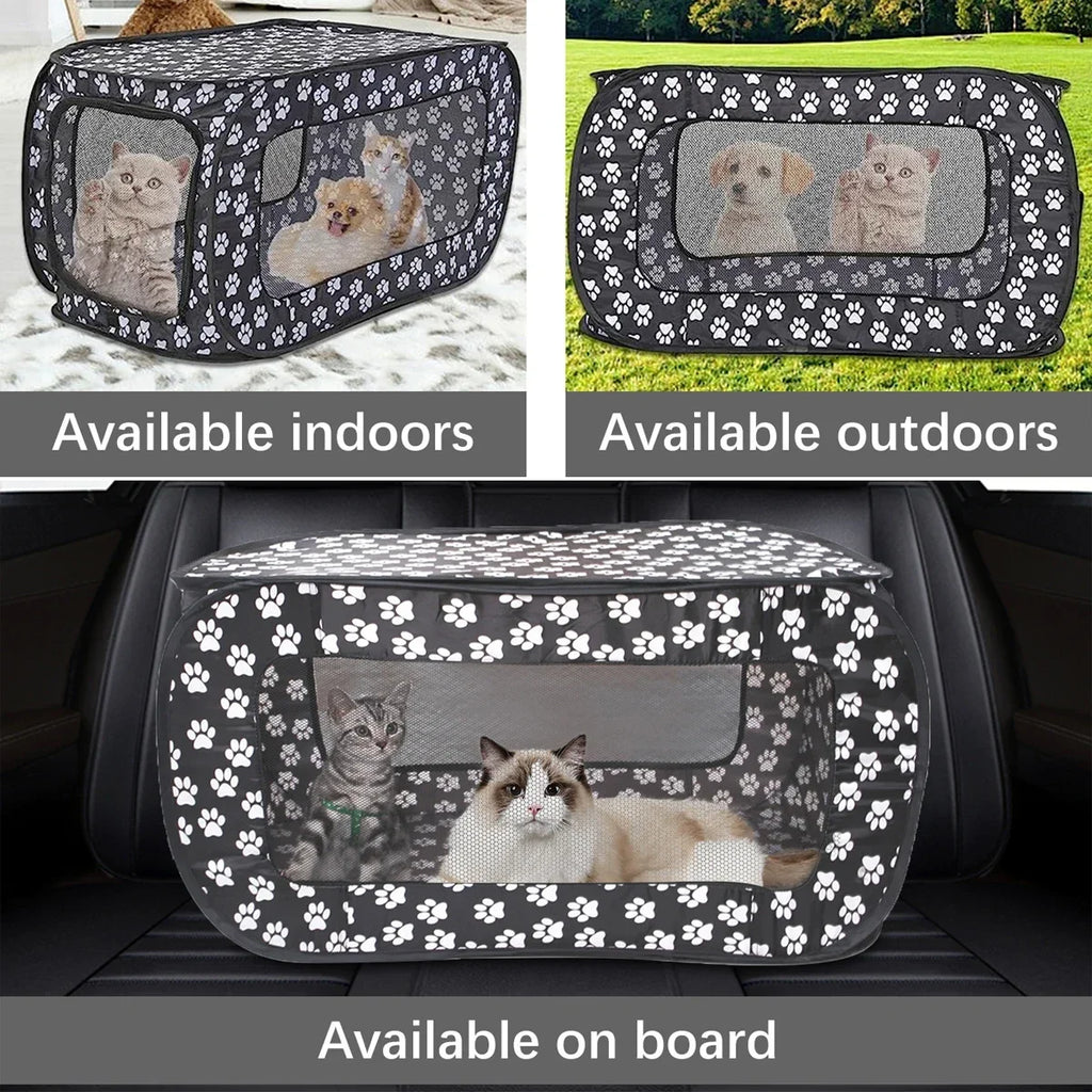Indoor & Outdoor Foldable Portable Pop-Up Pet Carrier Tent with Mesh Window Zippered Door for Pet Small Dog & Cat Travel Carrier