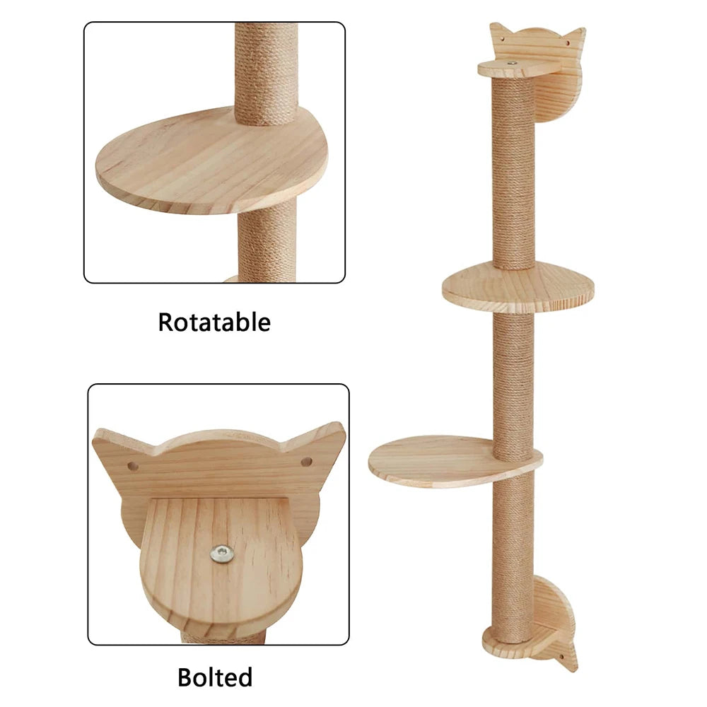 Cat Scratching Posts with 2 Perches Platforms Wall Mounted Climbing Shelves Sisal Scratcher For Cats Tree Tower Pet Accessories
