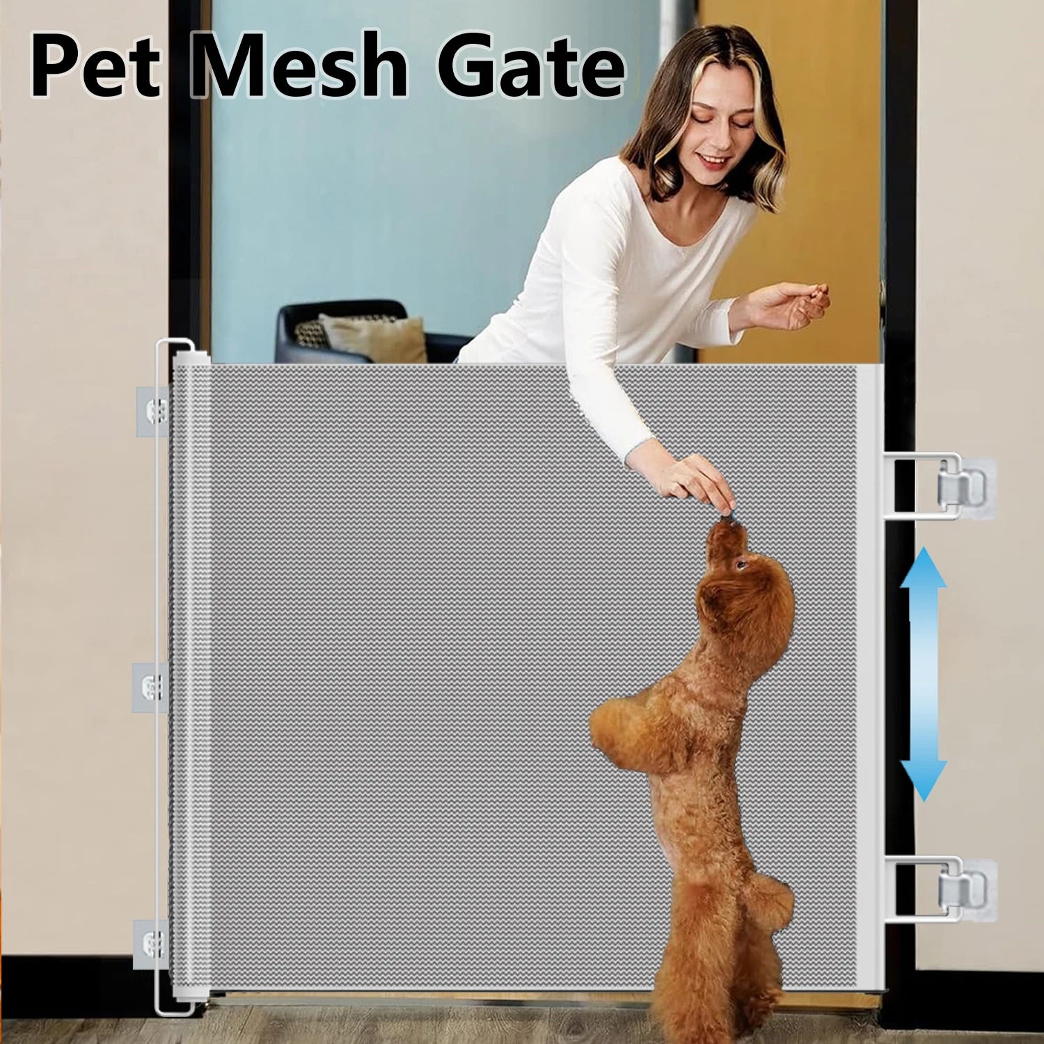 2025 Hot Retractable Pet Gate - Anti-Escape Reinforced Mesh, No-Drill Safety Barrier for Puppies/Kittens, Stairs/Hallway/Balcony