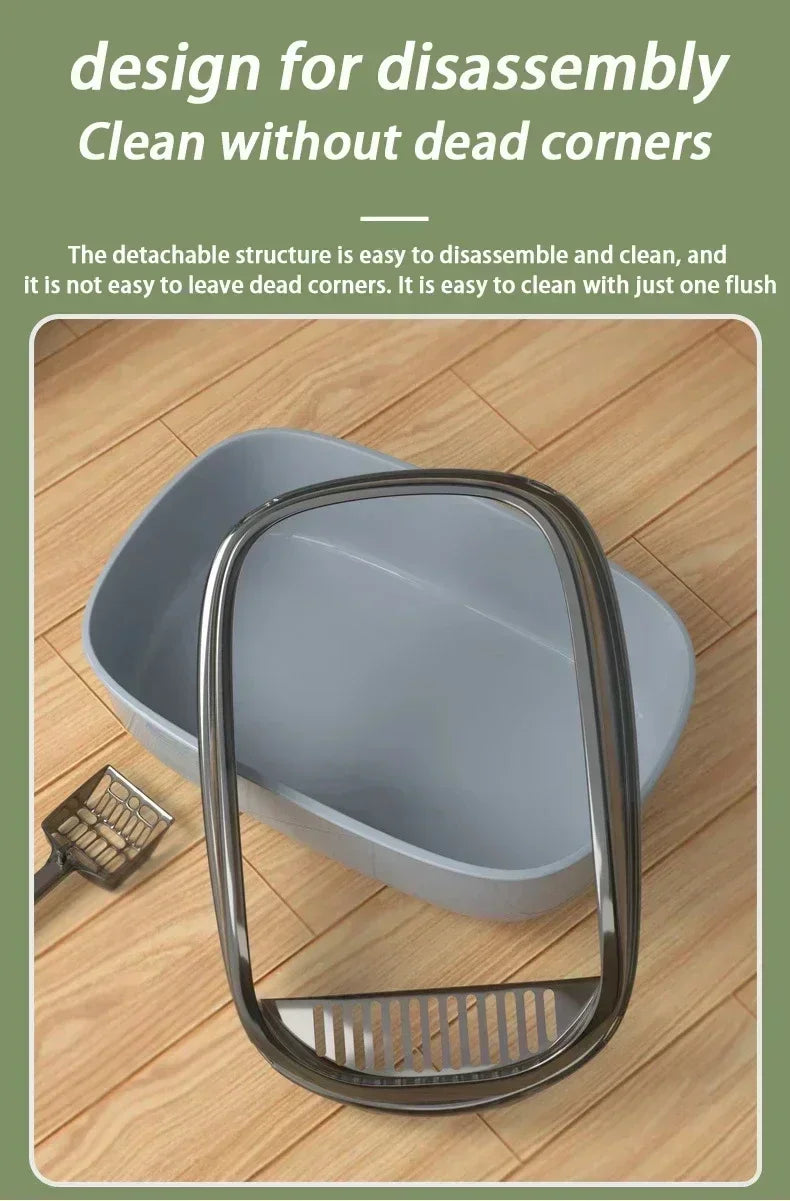 Easy Clean Cat Toilet Box with Scoop Semi Enclosed High Fence Open Top Kitty Litter Tray Durable Spacious Sandbox Pet Accessory