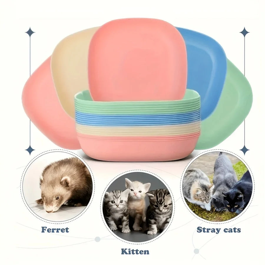 3/10/20pcs Non-Slip Plastic Cat Bowls Set Shallow Pet Food & Water Dishes Suitable for Kittens Short Leg Cat Ferrets Stray Cats