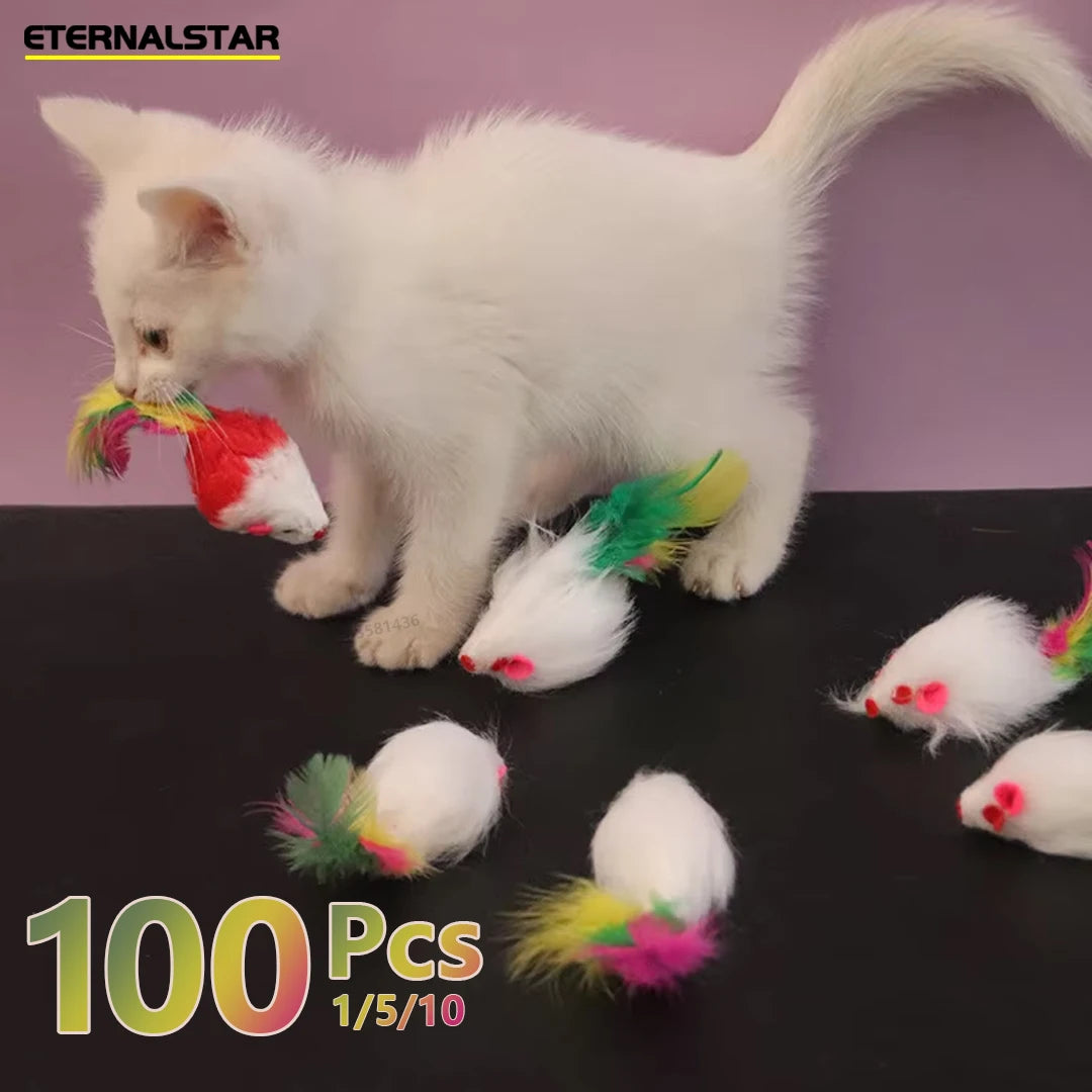 Pet Cat Toys Interactive Cute Soft Fleece False Mouse Colorful Feather Funny Playing Training Toy for Cats Kitten Supplies