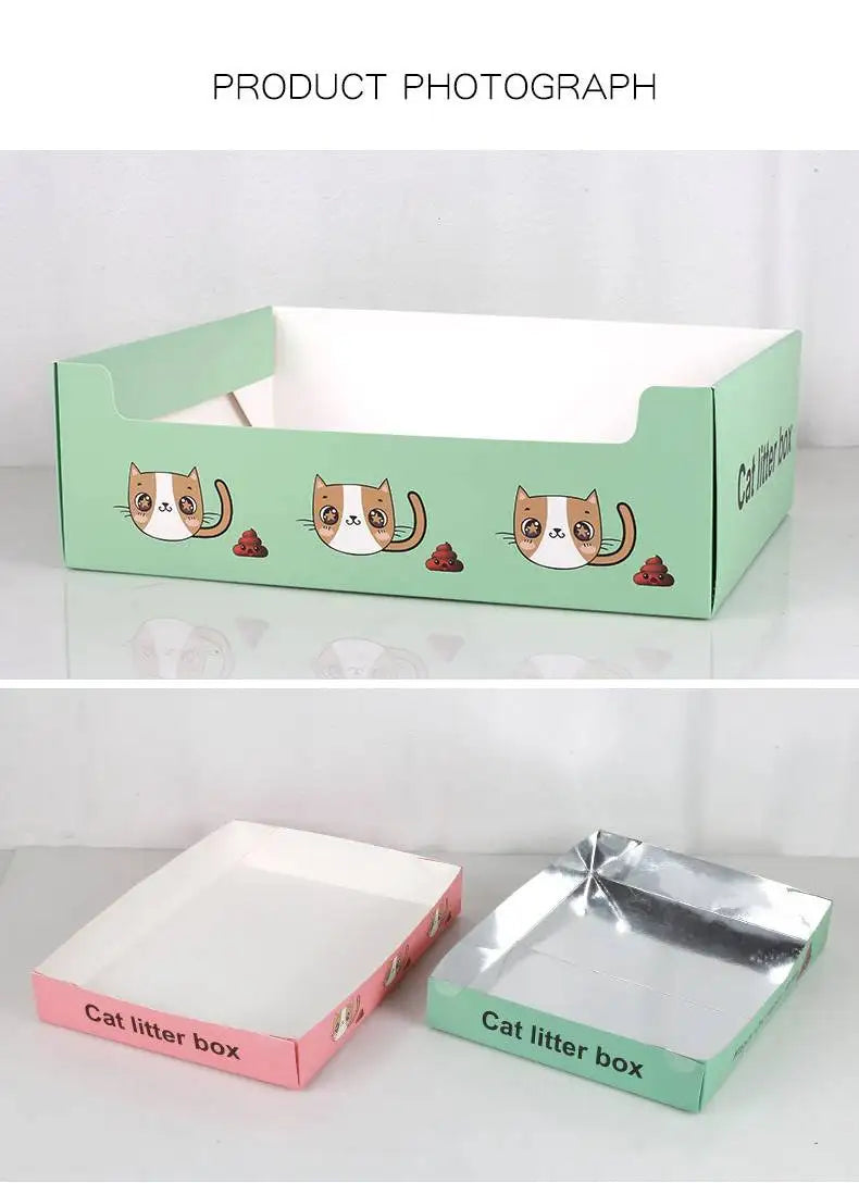 Disposable Cat Litter Box Flodable Paper Cat Trays Lightweight Cardboard Box Waterproof Coating Safe Comfortable Toilet For Pets