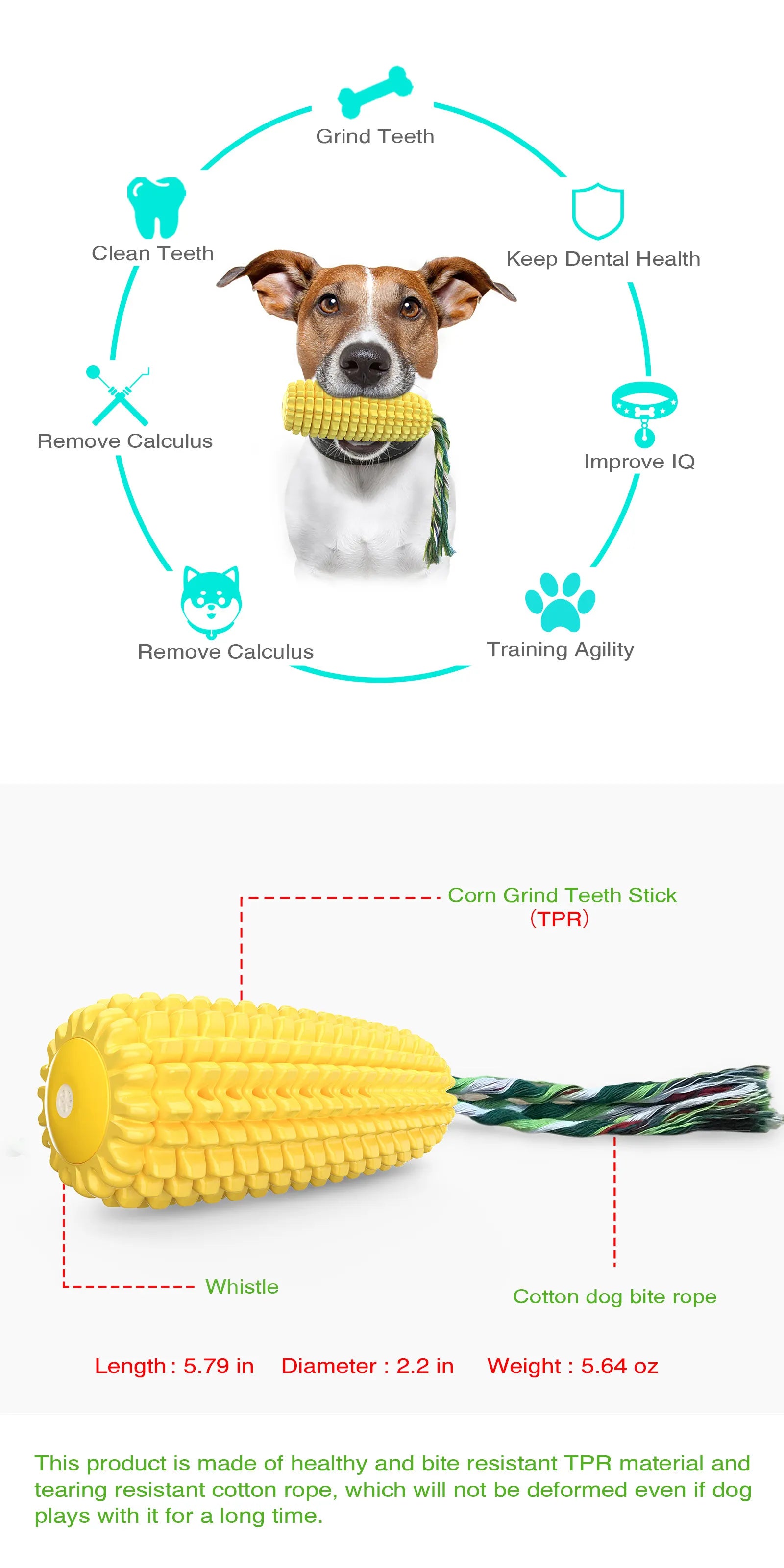 Corn Chew Dog Toy For Medium Large Dogs Outdoor Interactive Tooth Clean Bite Resistant Toys Labrador French Bulldog Pet Supplies
