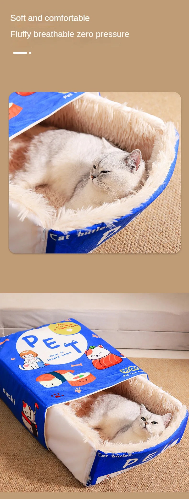 Cat Bed Pet Cat and Dog Bed Rectangular Fully Enclosed Security Biscuit Box Four-season Universal Pet Bed
