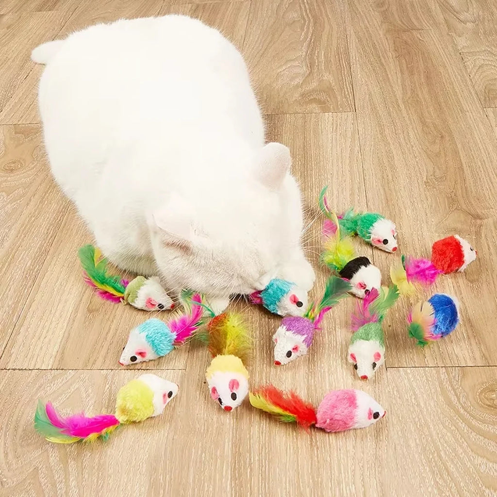 Pet Cat Toys Interactive Cute Soft Fleece False Mouse Colorful Feather Funny Playing Training Toy for Cats Kitten Supplies