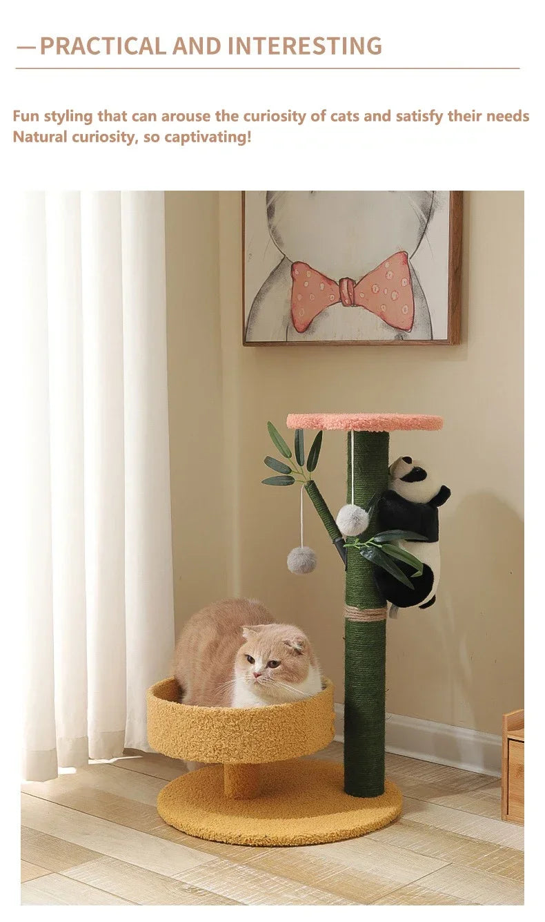 Cat Climbing Frame Sisal Comforts Grinding Claw Nest Wooden Climbing Frame Cat Jumping Platform Cute Panda Modelling Pet Supplie
