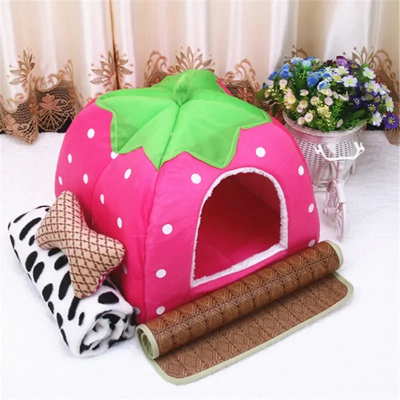 Cute Dog and Cat Supplies - Soft Pink Washable Cushion Baskets, Warm Bed House for Puppy, Rabbit Home, Kennel