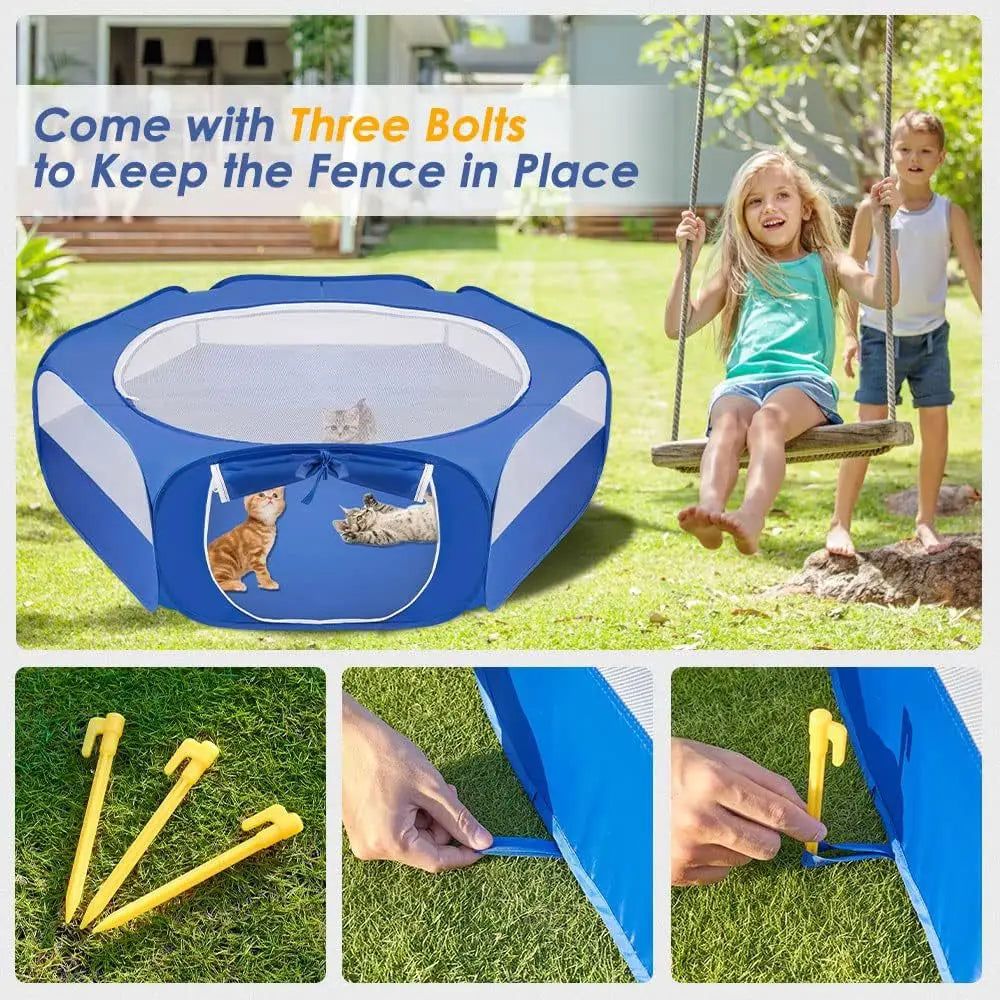 Animal Playpen Pet Portable Foldable Exercise Fence with Side Door Outdoors Pet Cage Tent for Cats/Dogs/Rabbits/Hamster