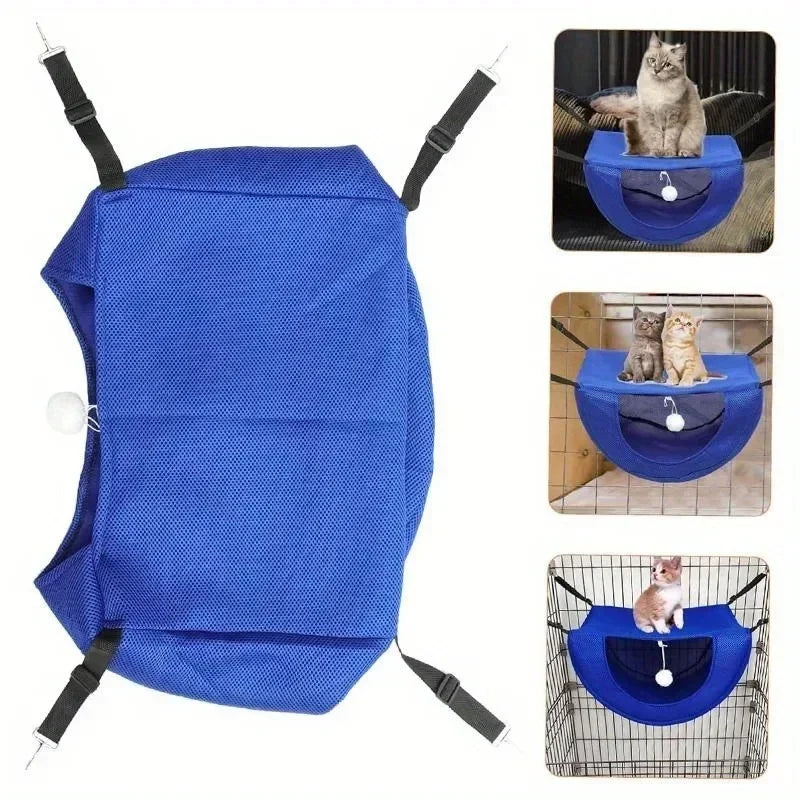 Breathable Mesh Hanging Pet Bed - Adjustable Cat Hammock for Indoor Use, Comfortable Suspended Sleeping Nest with Metal Frame