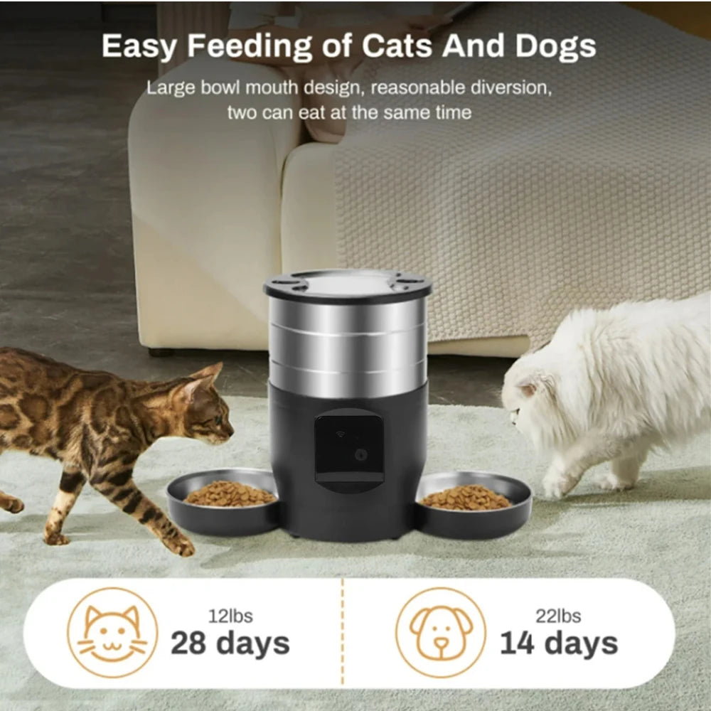 4.5L Ifi version pet feeder intelligent food dispenser with dual bowls, used for cat and dog dry goods accessories