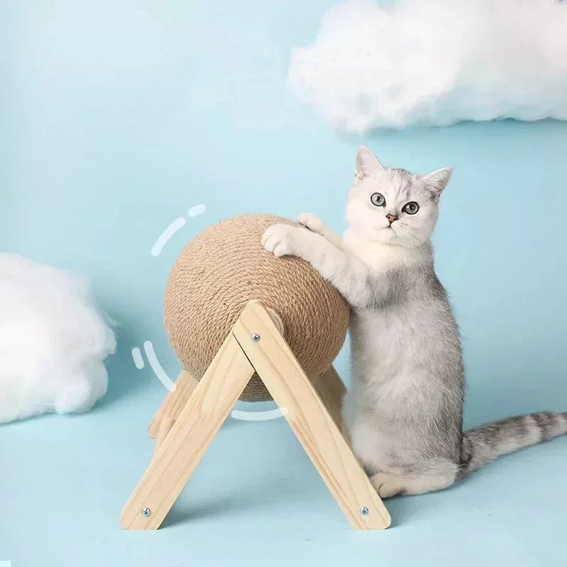 Cat Scratching Ball Wood Stand Pet Furniture Sisal Rope Ball Toys Kitten Climbing Scratcher Grinding Paws Scraper Accessories