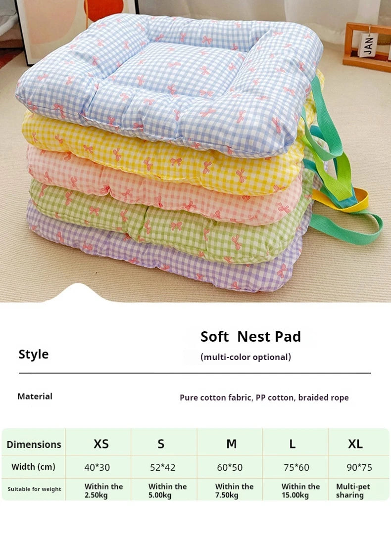 Chic 2025 Pet Sleep Pad Dog & Cat Mats  Colorful with Bow Print Soft Cushion, Cute Kitty Nest Non-Slip Washable Cat Mat