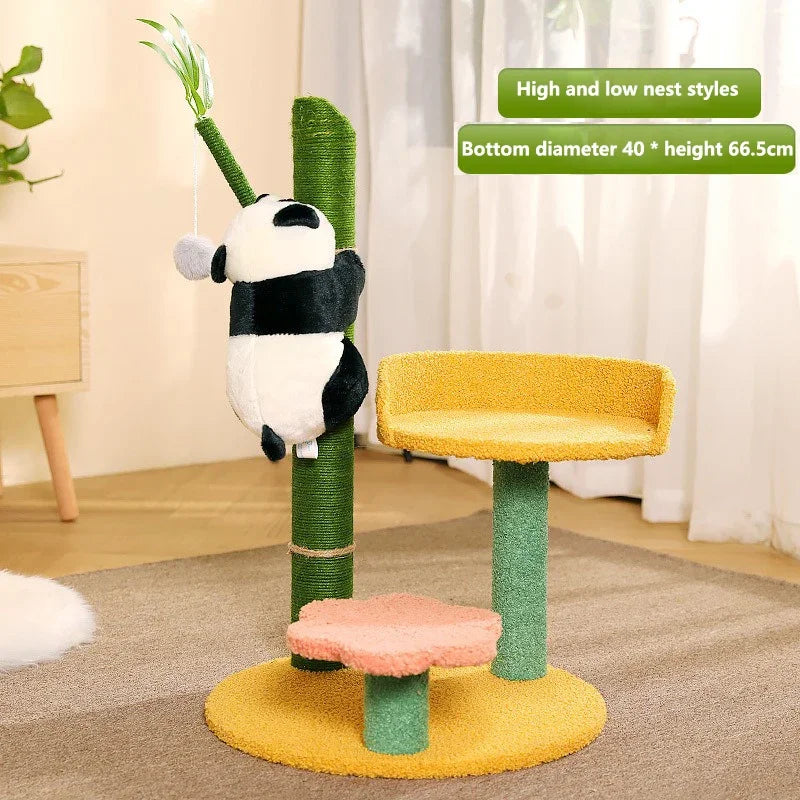 Cat Climbing Frame Sisal Comforts Grinding Claw Nest Wooden Climbing Frame Cat Jumping Platform Cute Panda Modelling Pet Supplie