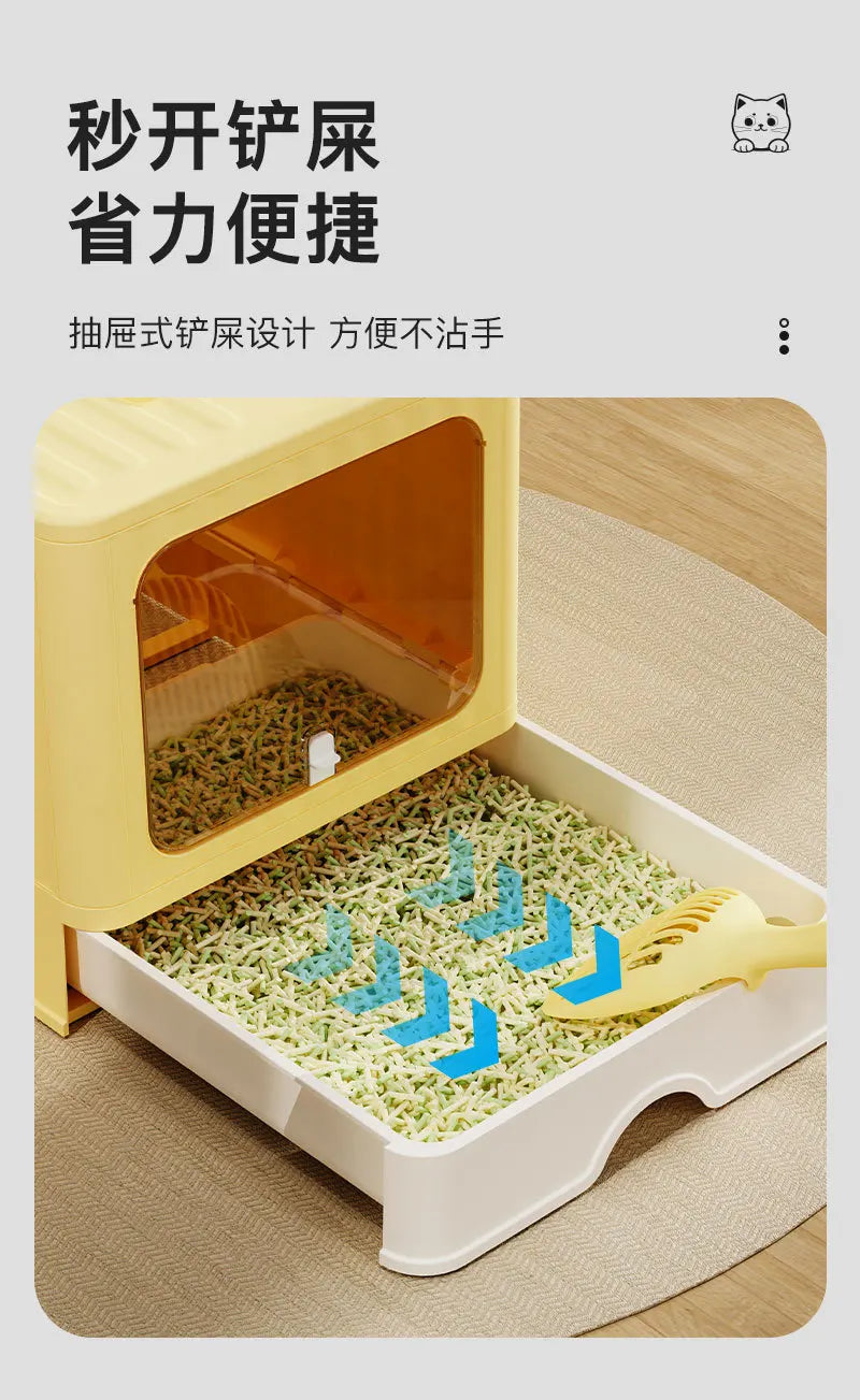 Extra Large Enclosed Cat Litter Box High Sided Anti Splash Tray with Odor Control Sealed Kitty Toilet with Deodorizer Cats