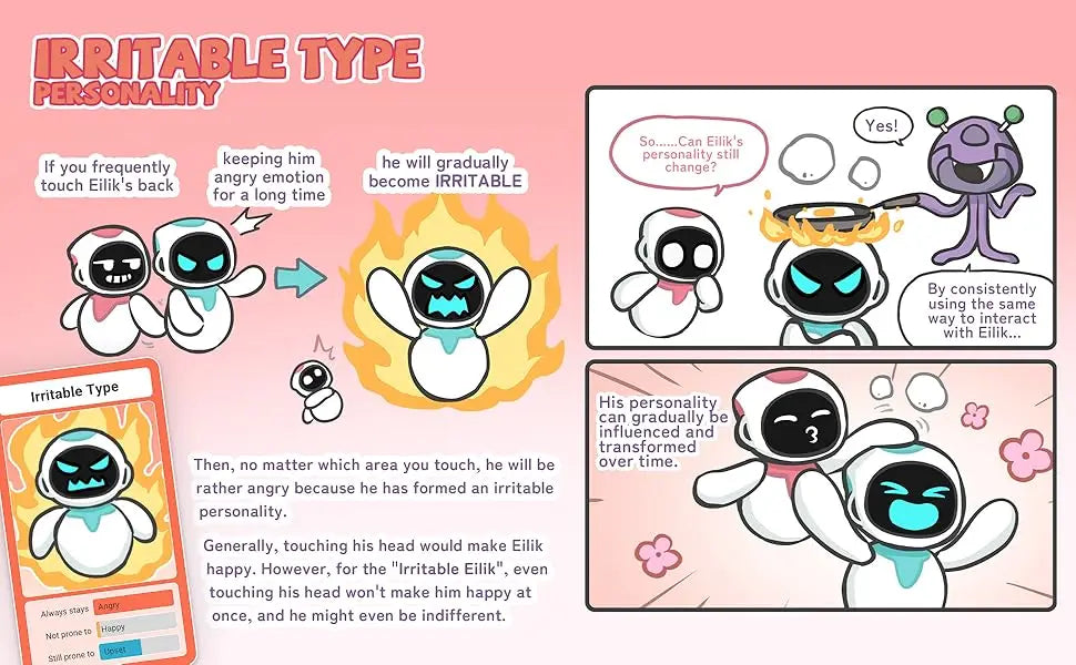 Eilik Pink Blue Silver DQ Touch Interactive Toys Cute Robot Pets with Abundant Emotions Idle Animations Mini Games Unique Gift