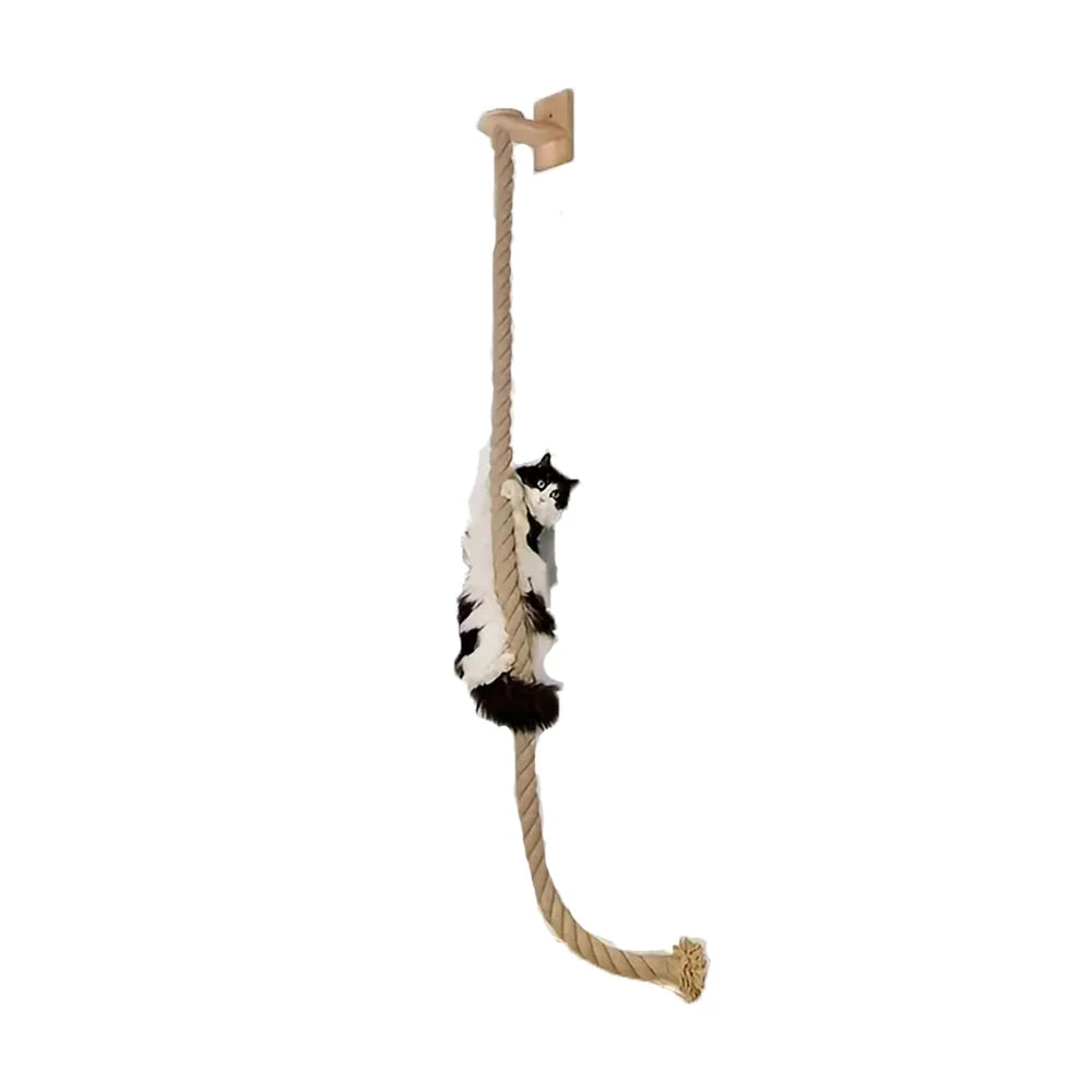 1 Piece Wall-mounted Cat Climbing Rope Solid Wooden Pedals And  Sisal Rope Kitten Training Claw Grinding Indoor Cat Furniture