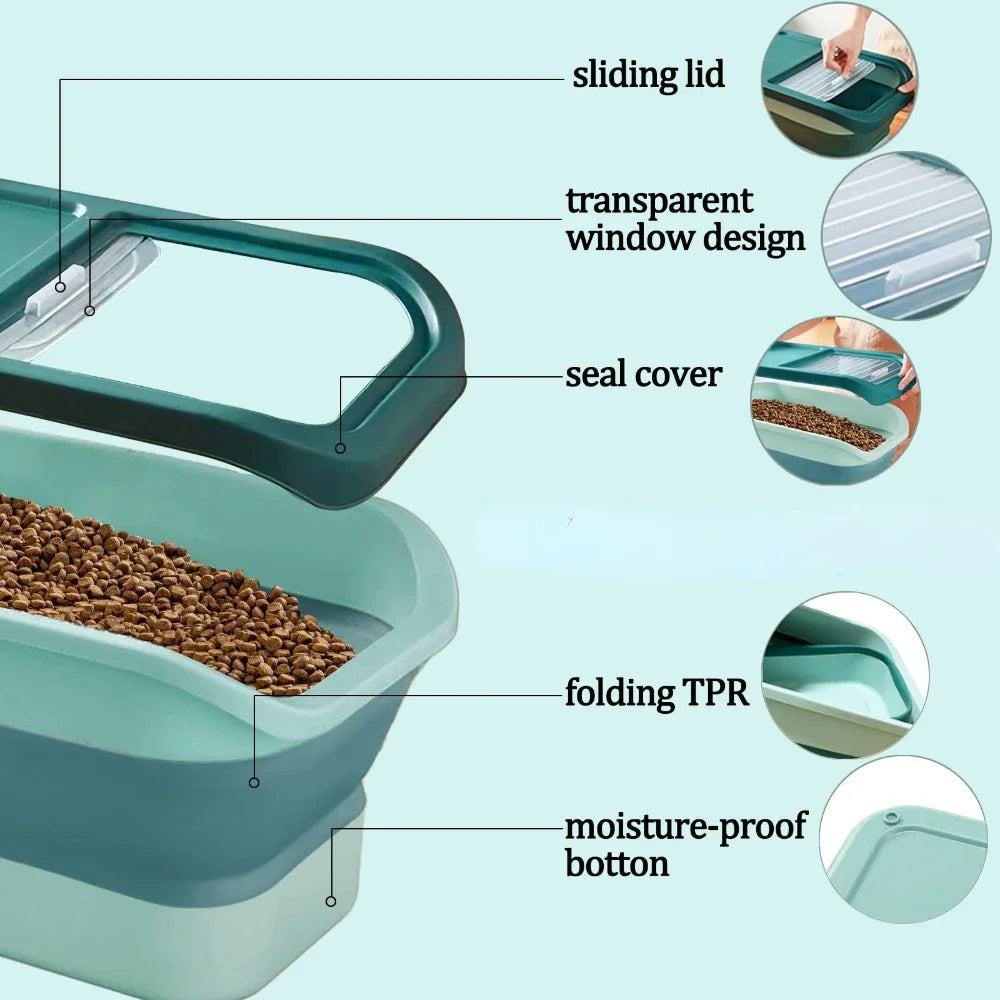 Collapsible Cat Dog Food Storage Container with Lid Folding Pet Food Container Airtight Sealing Box Kitchen Grain Storage Boxes