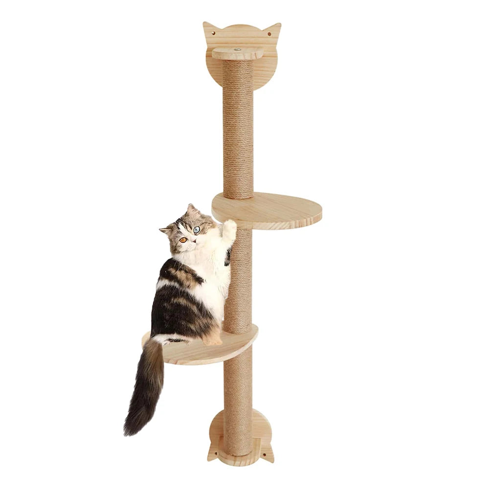 Cat Scratching Posts with 2 Perches Platforms Wall Mounted Climbing Shelves Sisal Scratcher For Cats Tree Tower Pet Accessories