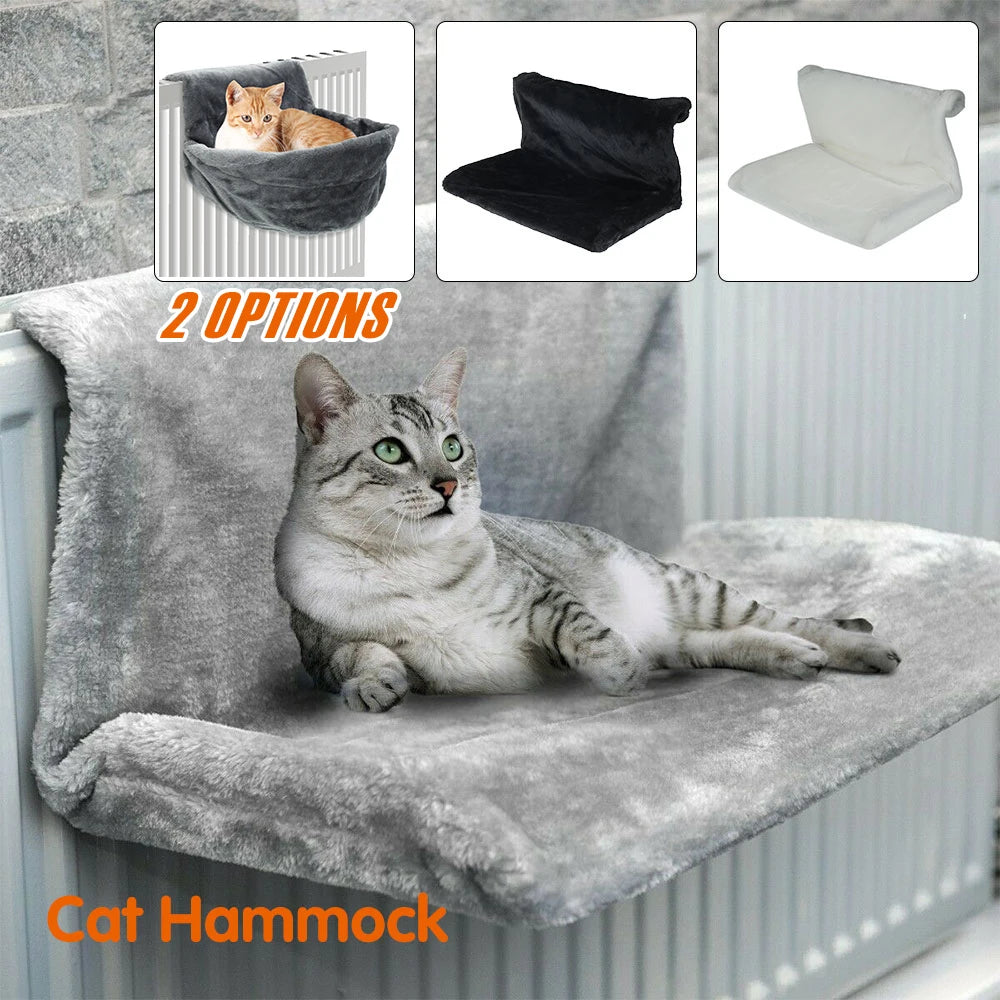 Hanging Cat Bed Plush Pet Radiator Bed with Metal Frame Warm Fleece Basket Foldable Cradle Hammock Cat Supplies for Small Pet