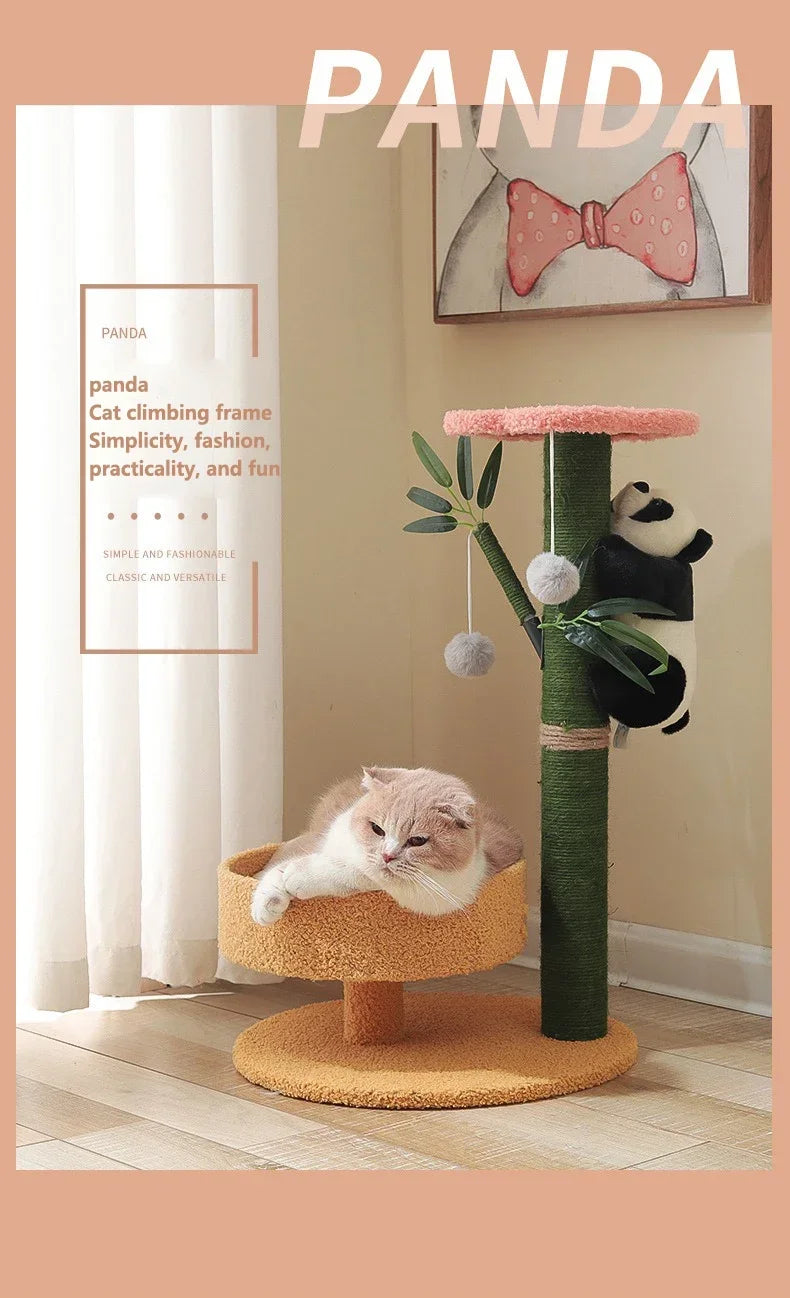 Cat Climbing Frame Sisal Comforts Grinding Claw Nest Wooden Climbing Frame Cat Jumping Platform Cute Panda Modelling Pet Supplie