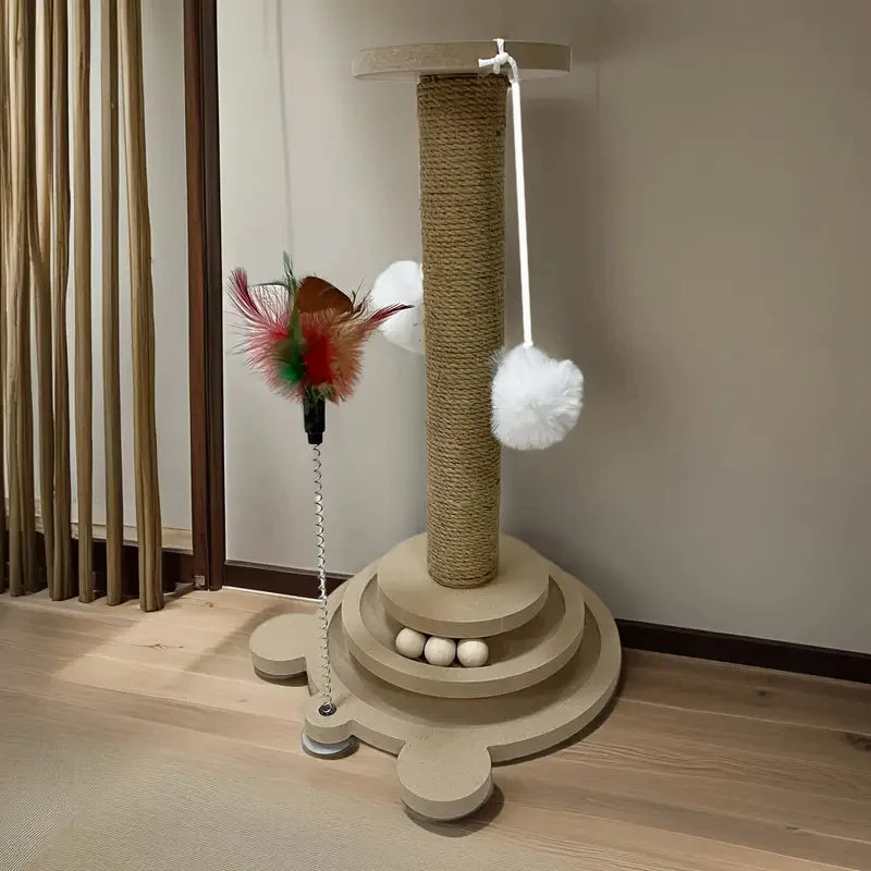 Cat Scratching Posts & Climbing Frames Pest-Resistant Wear-Resistant Sisal Pets Toys with Teaser Wands Cat Scratcher Turntable