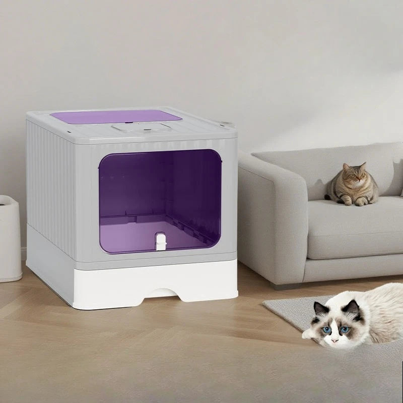 Extra Large Enclosed Cat Litter Box High Sided Anti Splash Tray with Odor Control Sealed Kitty Toilet with Deodorizer Cats