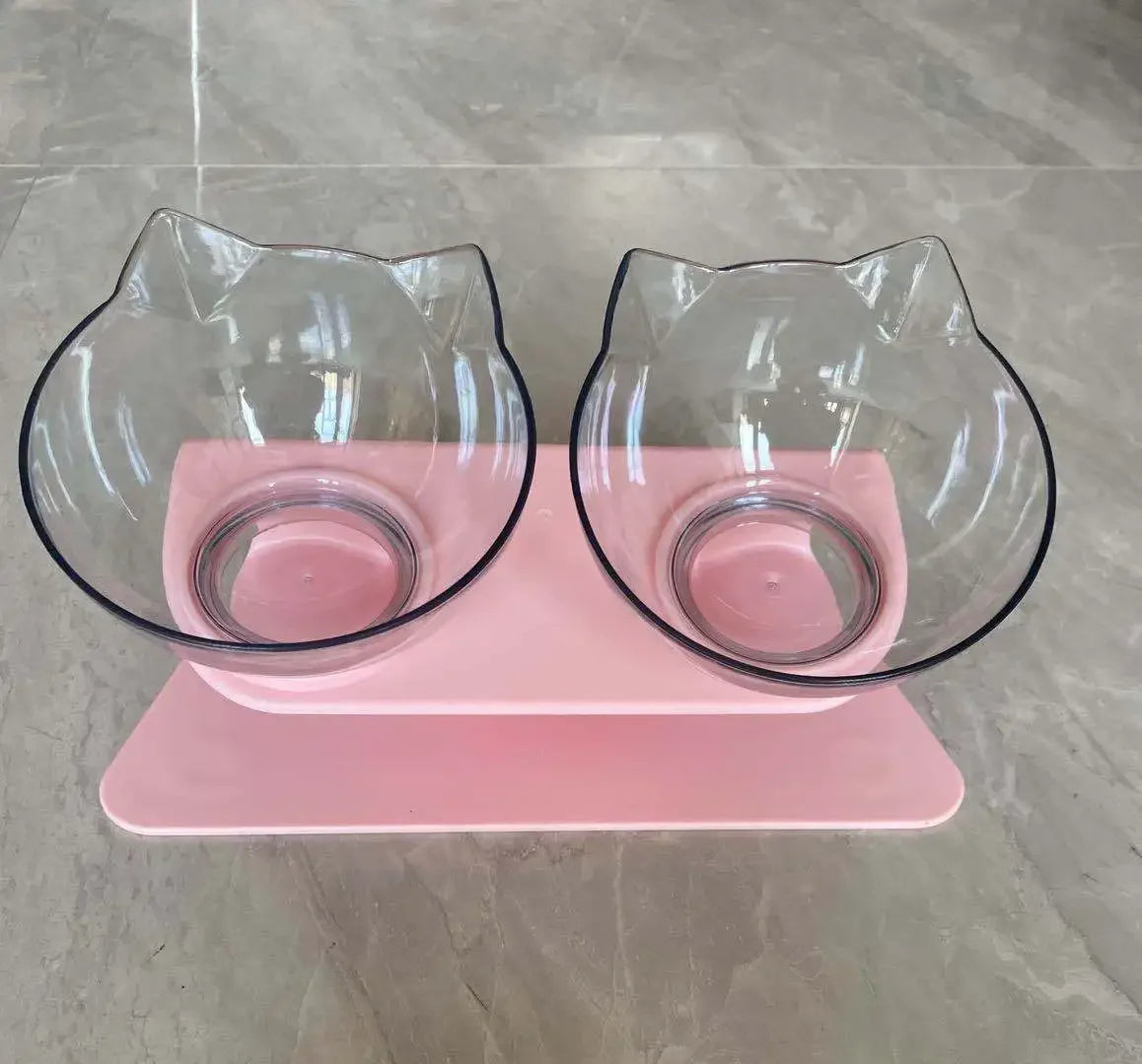 Double Cat Pet Feeding Bowls Food Bowl 15° Tilting with Stand Anti-Swing Kittens Elevated Puppy Dog Food and Water Raised Bowls