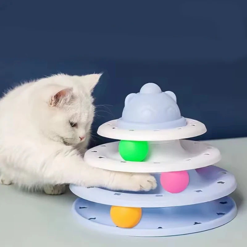 4 Level Interactive Cat Toy Ball Tower with Turntable Roller Track Intelligence Training Puzzle Game for Indoor Kitties Toys