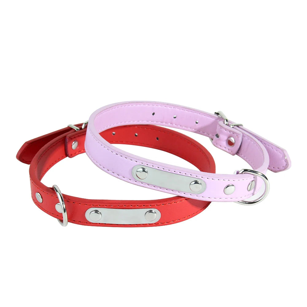 Customized PU Leather Dog Collar Soft Padded Dogs Collars Free Engraving Name for Small Medium Large Dogs Cat Adjustable XS-XL