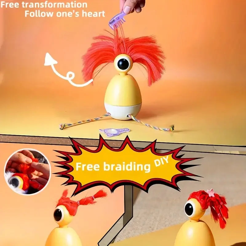 1Pc (Typc-C Charging Interface) Novel Smart Cat Toy, 360 ° Rotating, Tumbler Design, Manual Braided Hairstyle, Lcd Display Lighting Attracting Cat's Attention, Suitable for Indoor Cats, Indoor Pet Dogs, Outdoor Portable Ente