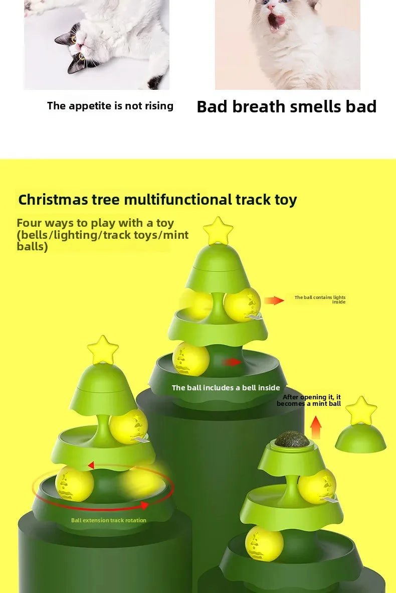 Cats Christmas Tree Mini Track Turntable Bell Glowing Ball Self Amusement Puzzle Pet Toy Interactive Durable Safe Non Toxic
