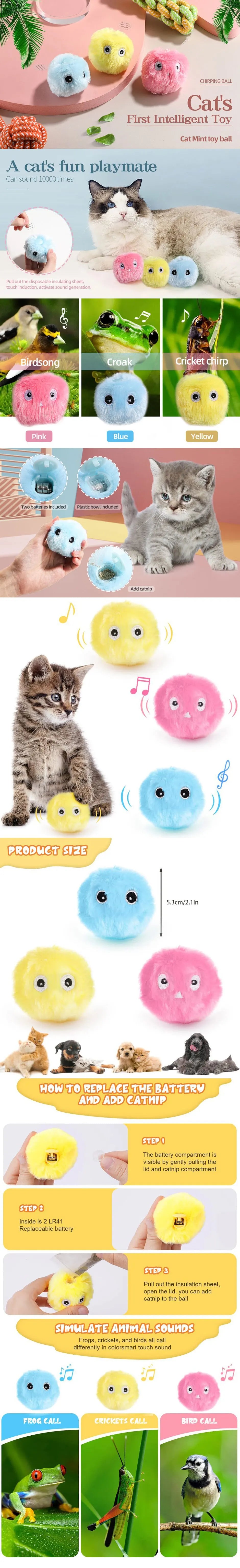 Automatic Cat Toy with Random Barking Sounds, Interactive Plush Ball for Boredom Relief & Exercise, Electric Pet Teaser Gift