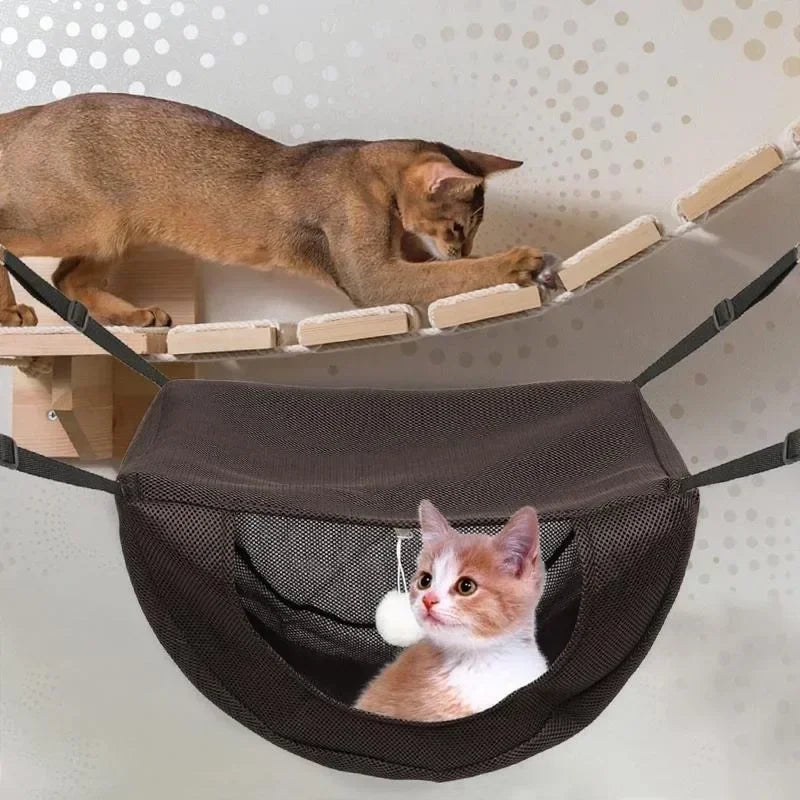 Breathable Mesh Hanging Pet Bed - Adjustable Cat Hammock for Indoor Use, Comfortable Suspended Sleeping Nest with Metal Frame
