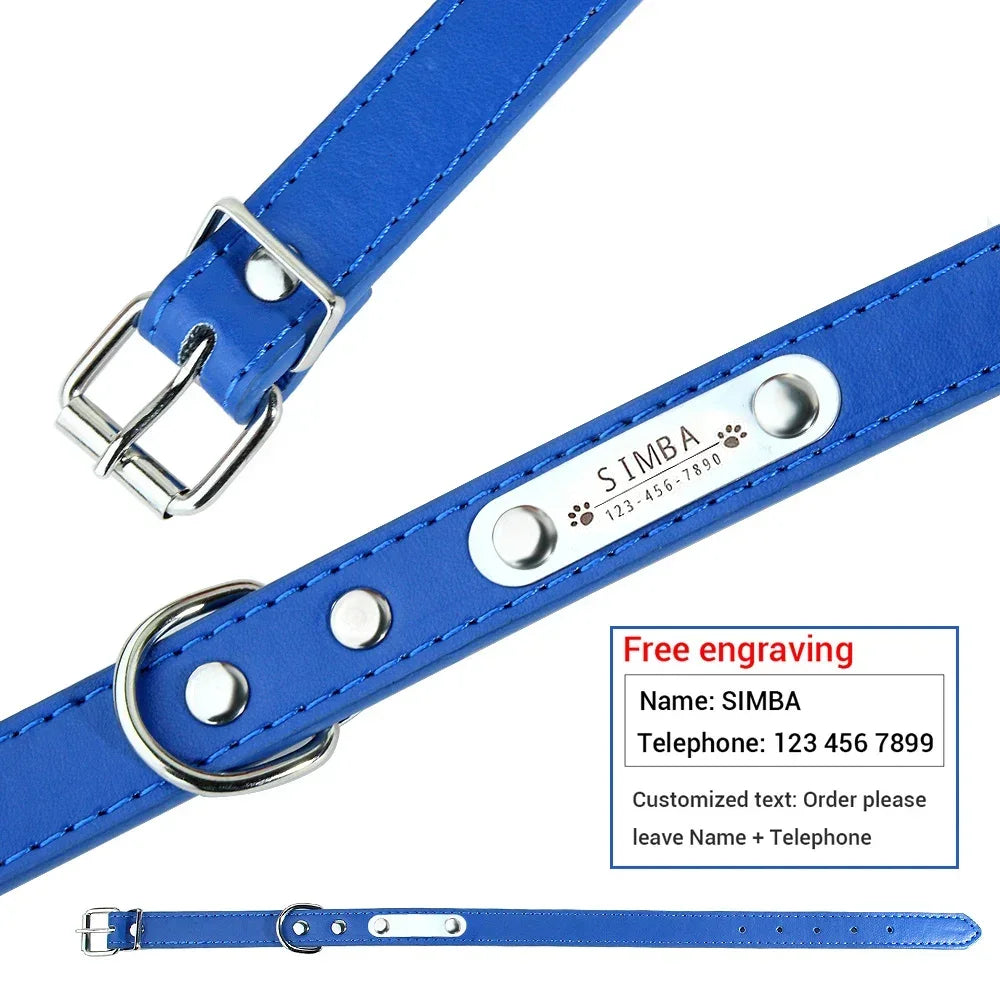 Customized PU Leather Dog Collar Soft Padded Dogs Collars Free Engraving Name for Small Medium Large Dogs Cat Adjustable XS-XL