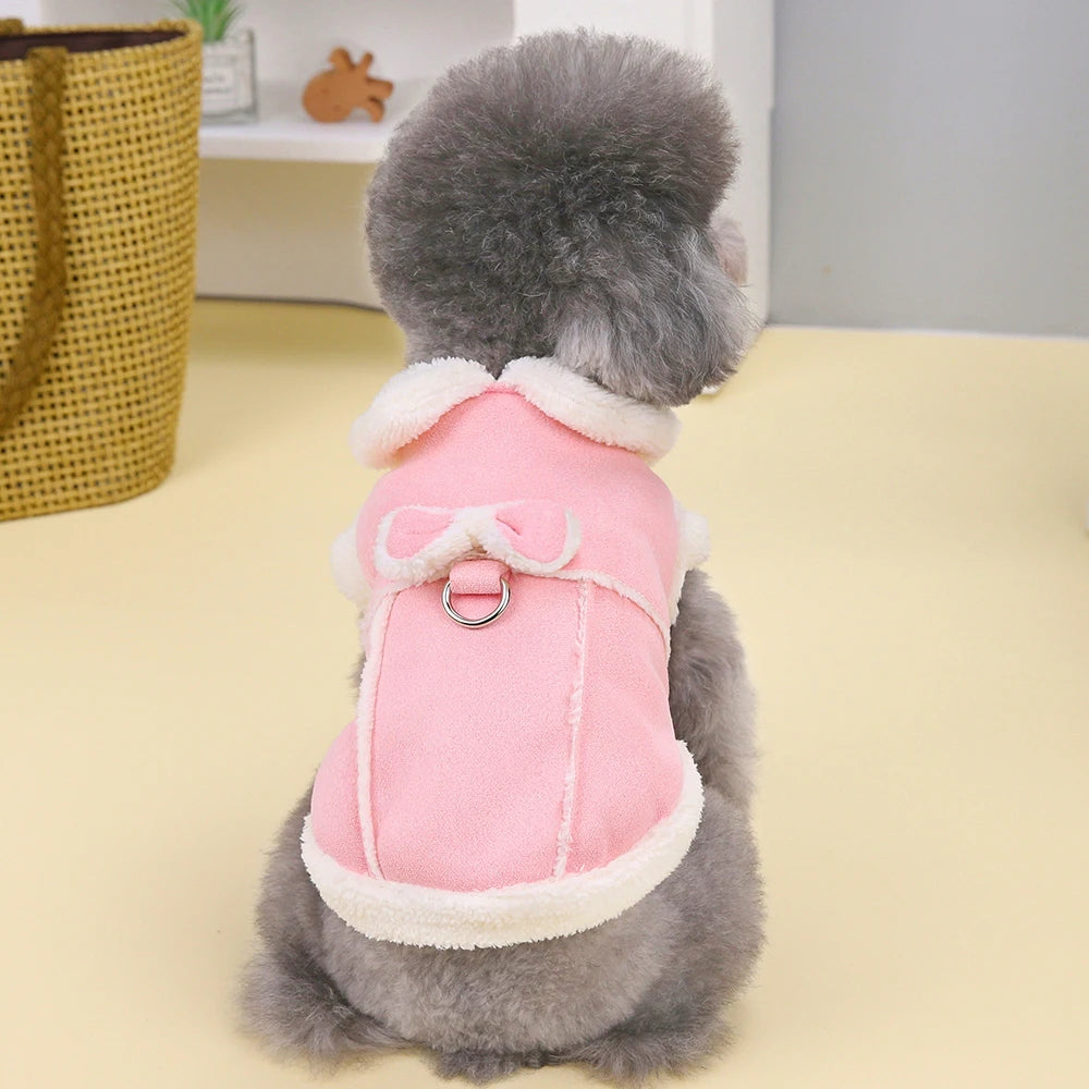 Cute Dog Clothes Jacket Dogs Winter Puppy Coat Clothing With Bowknot Warm Fur Pet Outfit Soft For Small Medium Dogs Chihuahua