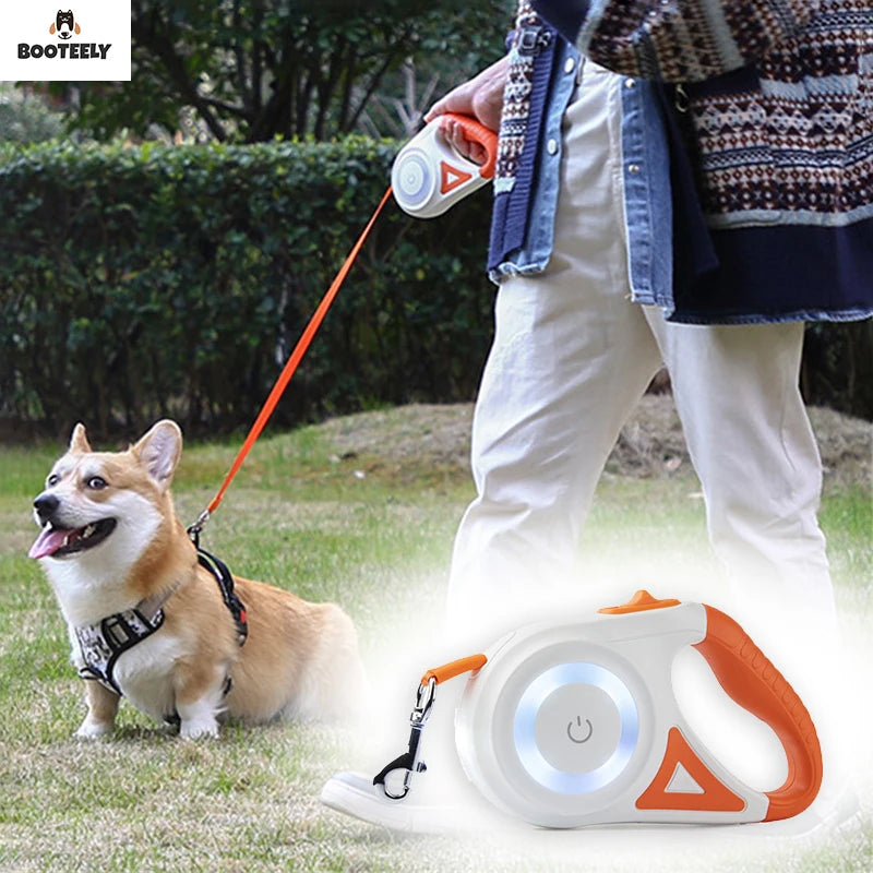 BOOTEELY 5M Pet Automatic Retractable Dog Leash With LED Flash Outdoor Pet Walking Leash For Small Medium Large Dogs