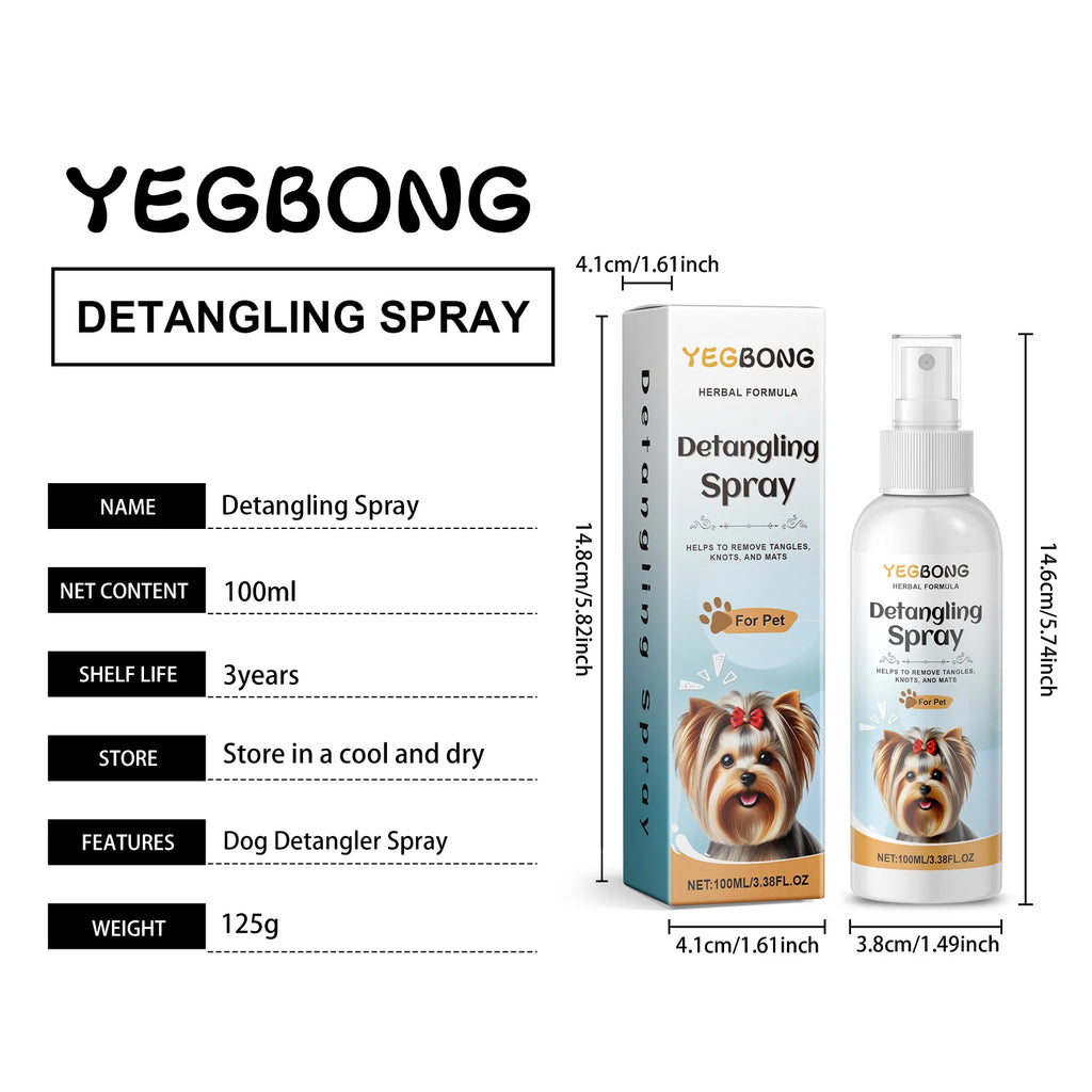 Dog Grooming Spray Effectively Remove Dirt Impuritie Solve Hair Tangles Smoothing Hair Lasting Moisturizing Pet Detangling Spray