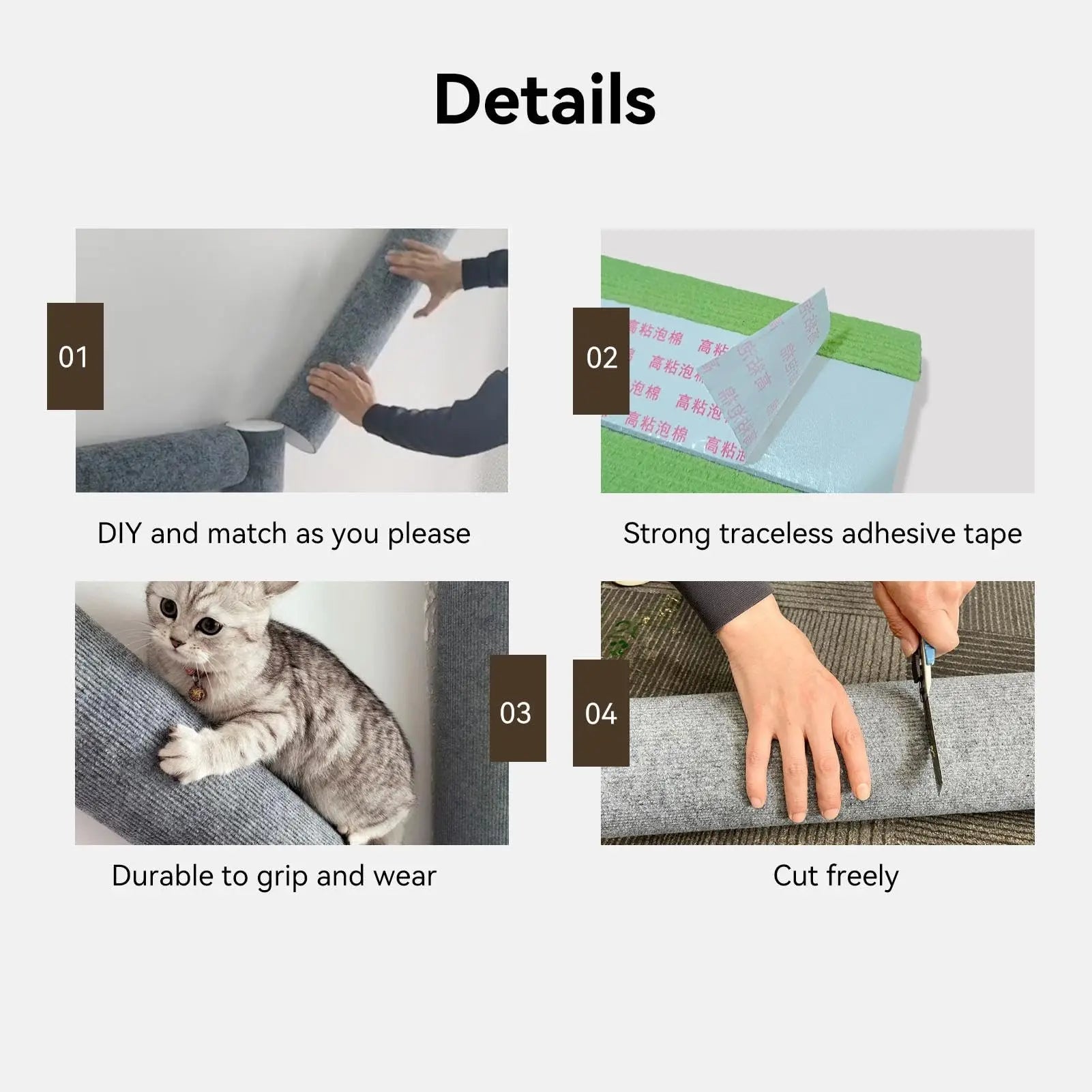 Cat Scratching Post Cat Scratching Stick Wall Mounted Portable Selfadhesive Kitten Toy Climbing Frame Wear Resistant Pet Supply