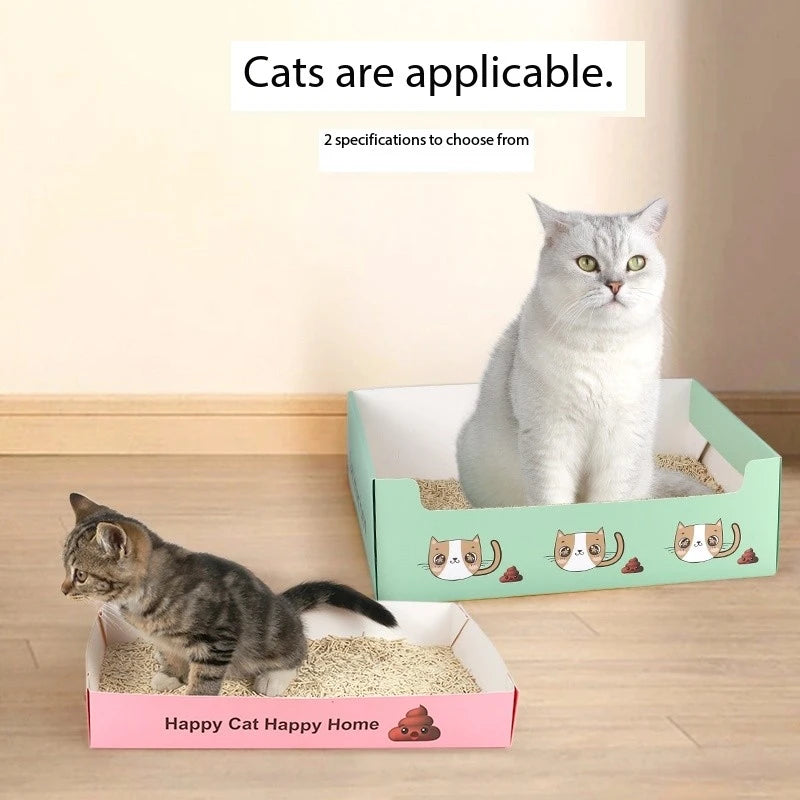 Disposable Cat Litter Box Flodable Paper Cat Trays Lightweight Cardboard Box Waterproof Coating Safe Comfortable Toilet For Pets