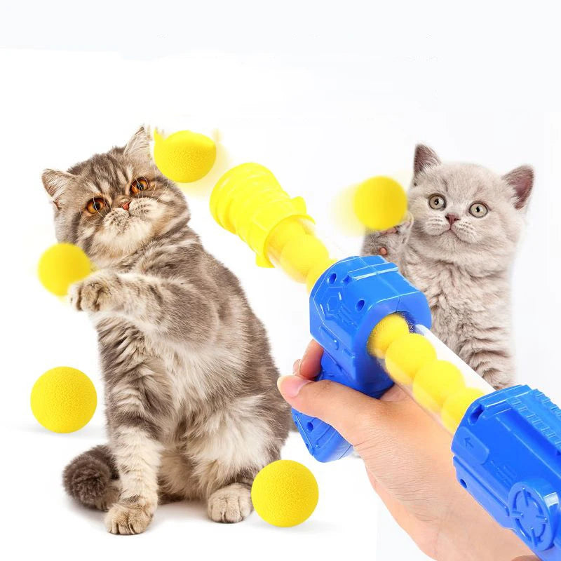 pet Toys Launch Training Interactive Shooter Gun Teaser Plush Ball Pet Creative Games Stretch Mini Pompoms Kittens Supplies