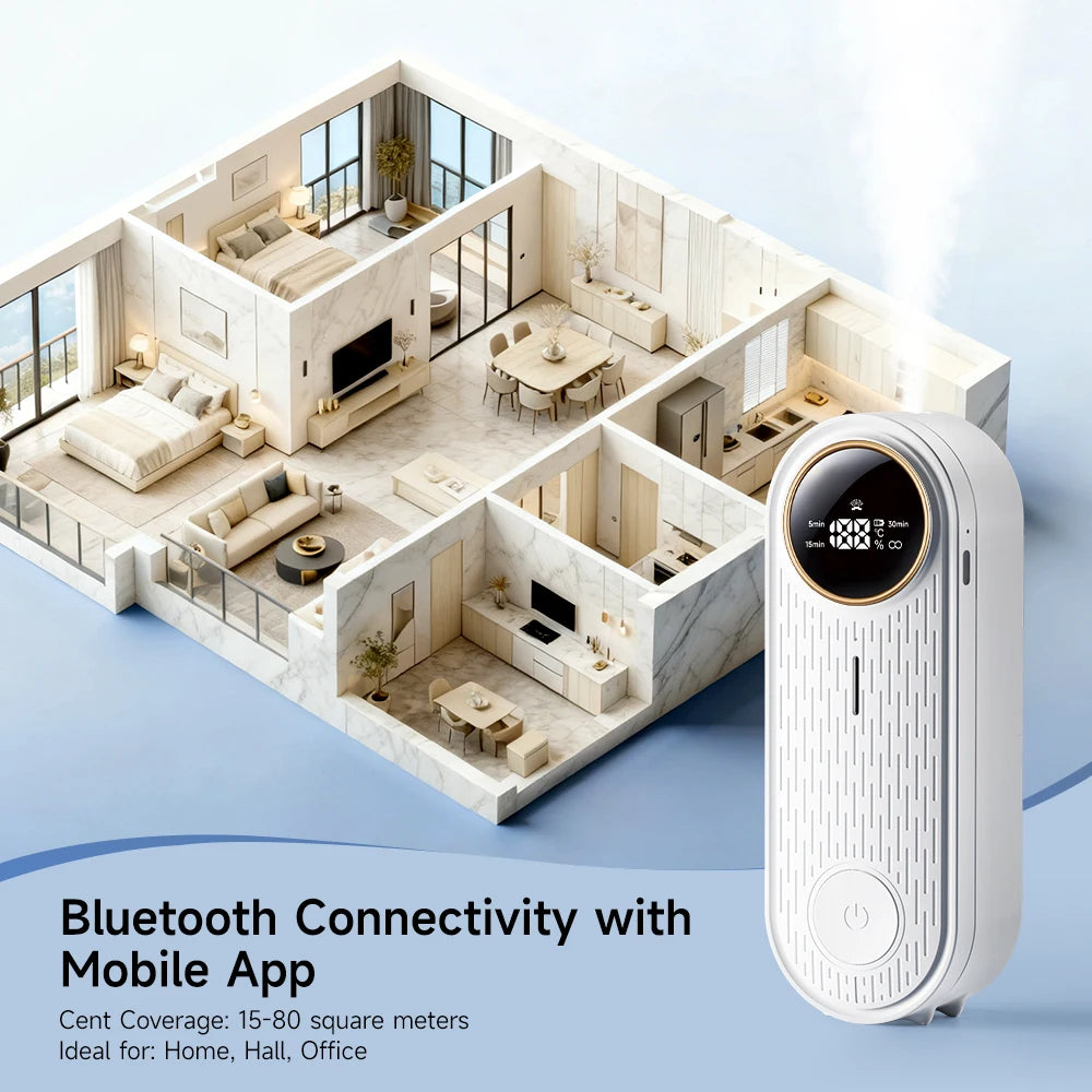 Essential Oil Diffuser with APP Control, Aroma Diffuser (Auto Spray, Desktop Wall Mountable) for Home Office, with Refill Liquid