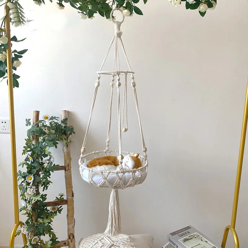 Handwoven Tapestry Pet Cat Hammock Bed Bohemian Wall Hanging Basket Window Perch Cat Swing Washable kitten Net Sleeping House