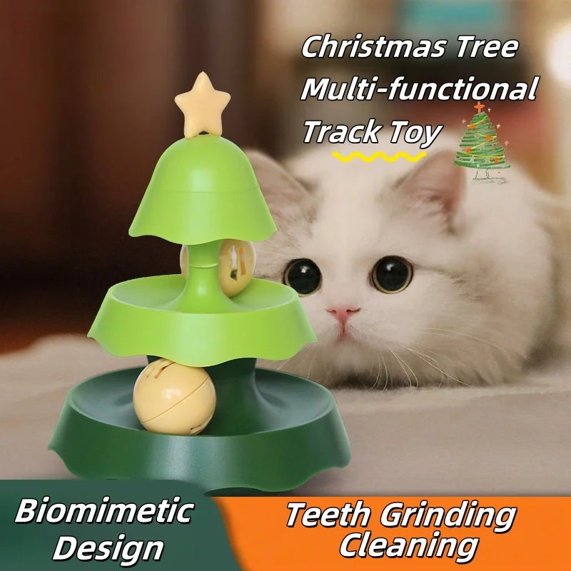 Cats Christmas Tree Mini Track Turntable Bell Glowing Ball Self Amusement Puzzle Pet Toy Interactive Durable Safe Non Toxic